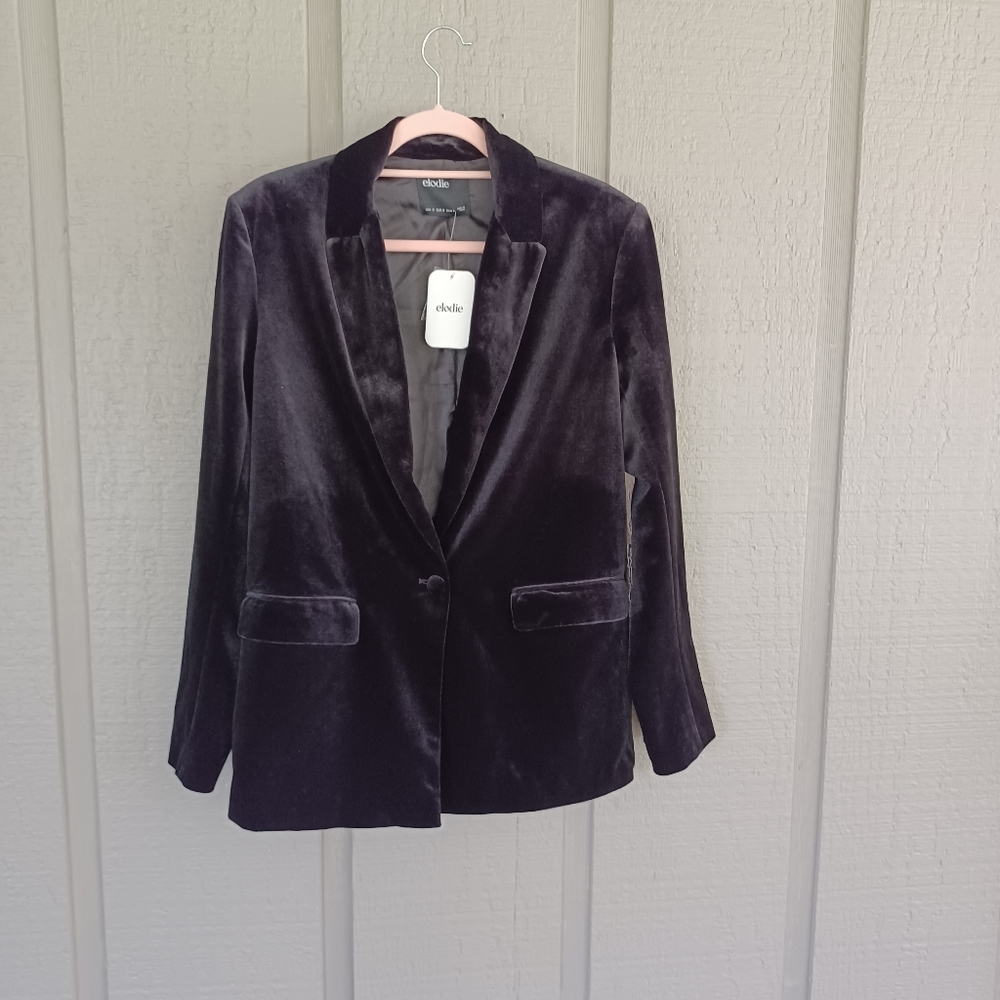 Open Edit  Women Velvet Blazer Size S One Button Color Black Long Sleeve